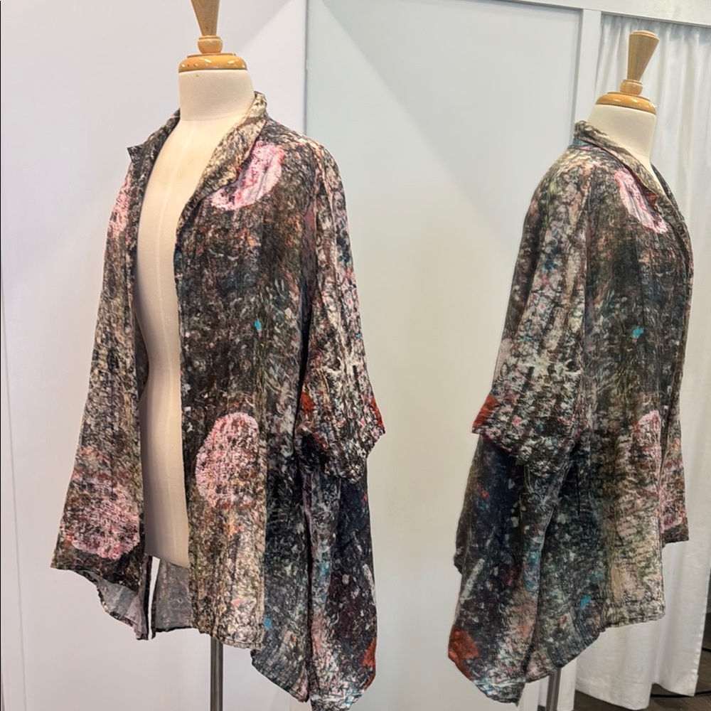 Multicolor Abstract Linen Patterned Kimono